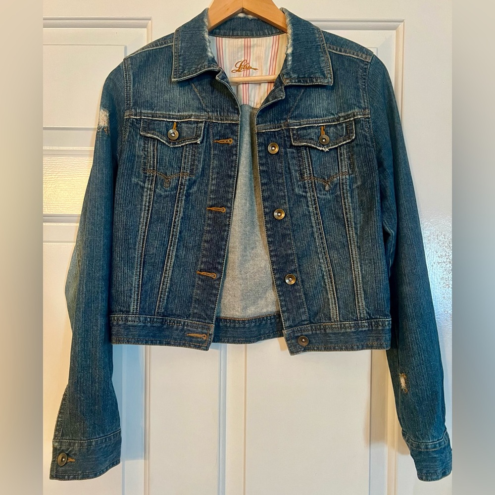 Lilu distressed denim crop jacket, size SM